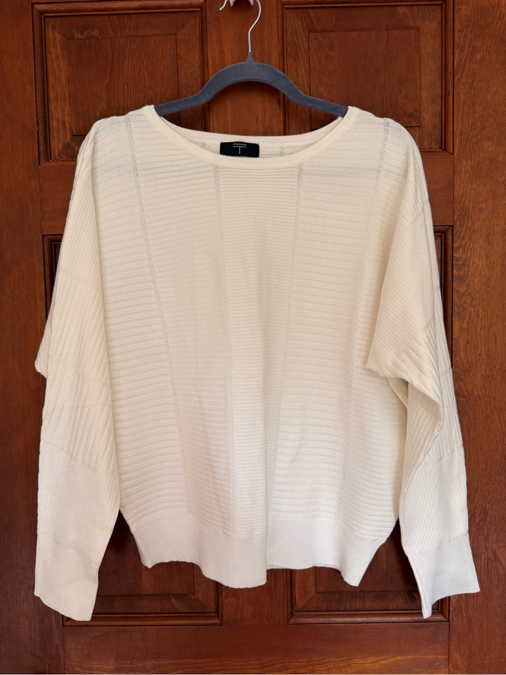 Tahari Ivory Ribbed Dolman Batwing Sleeve Sweater L